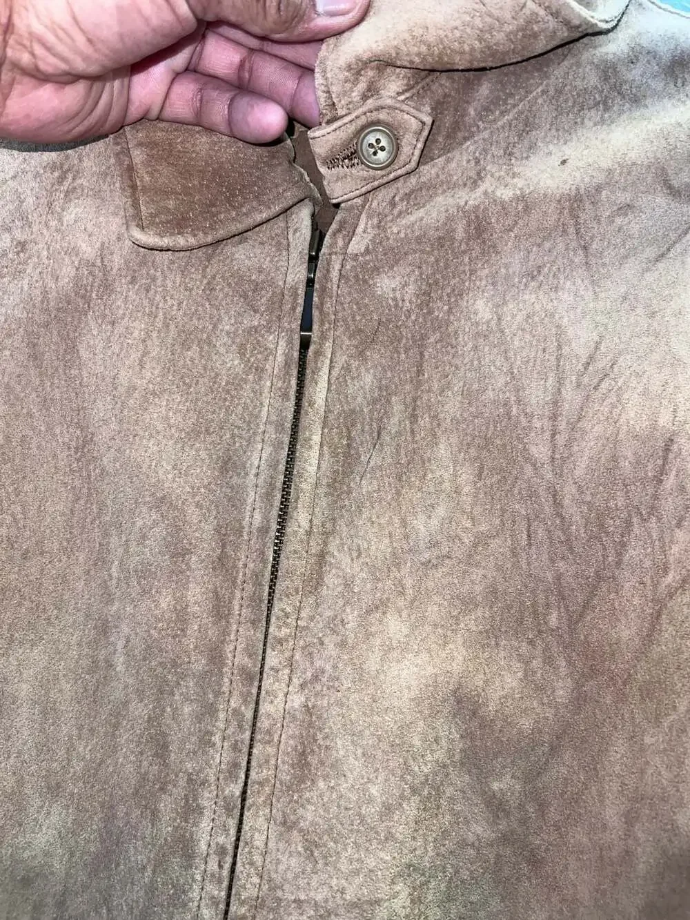 Vtg Roundtree & Yorke Suede Leather Jacket Mens M Camel Harrington Bomber 0310